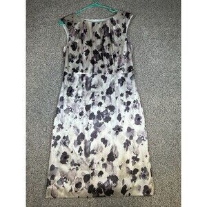 Ann Taylor Watercolor Print Knee-Length Silk Shift Dress, White & Purple Size 4